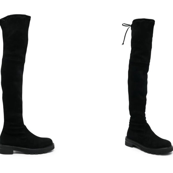 Stuart Weitzman Suede Lowland Lift thigh-high boots in Black Sz 10B - Picture 1 of 13